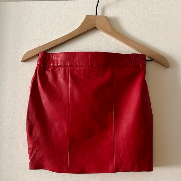 Authentic Red Leather Mini Skirt - Picture 2 of 5